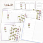 Sticker size comparisons against existing different sized planners.