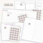 Sticker size comparisons against existing different sized planners.