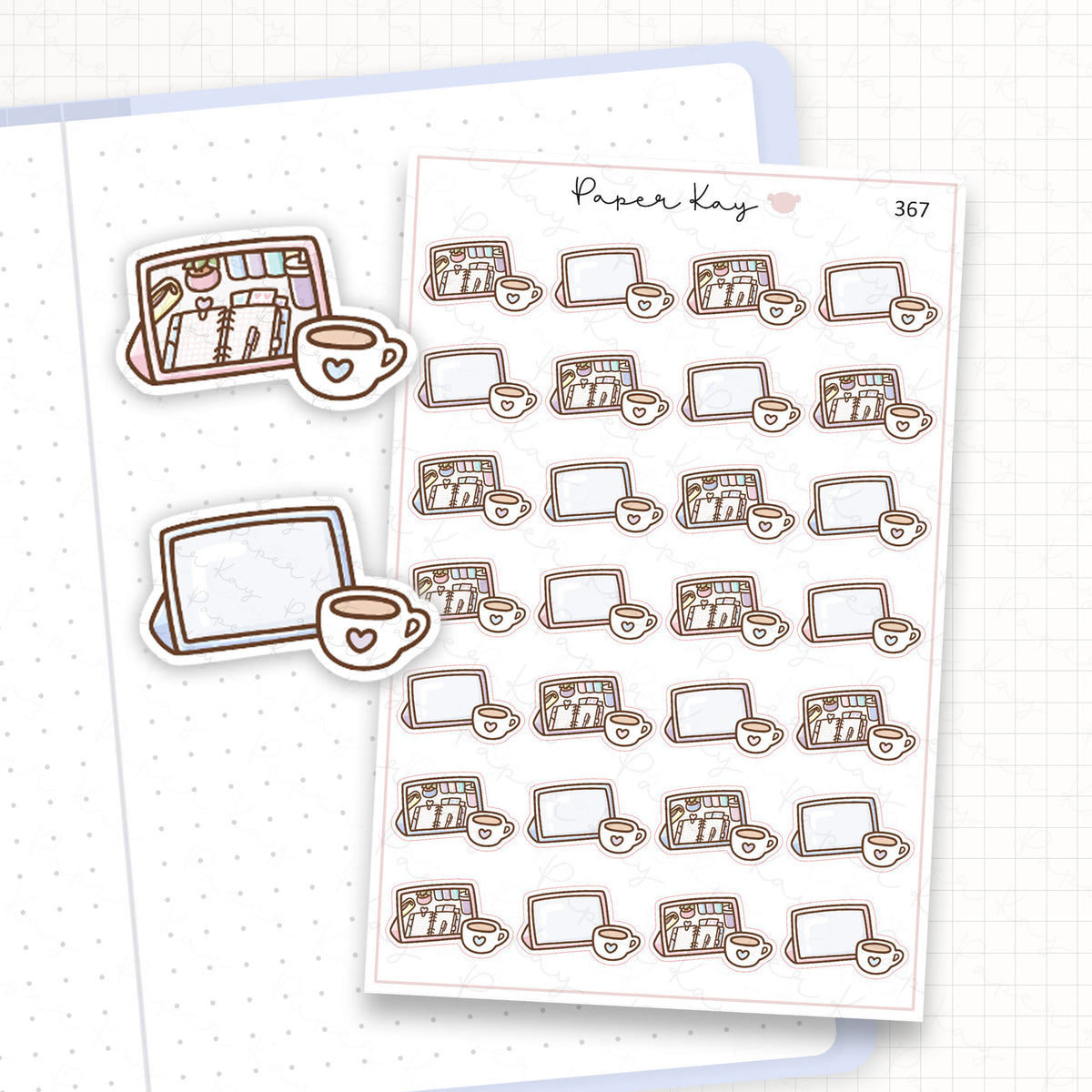 Zoomed in image of the doodles from a character planner sticker sheet.