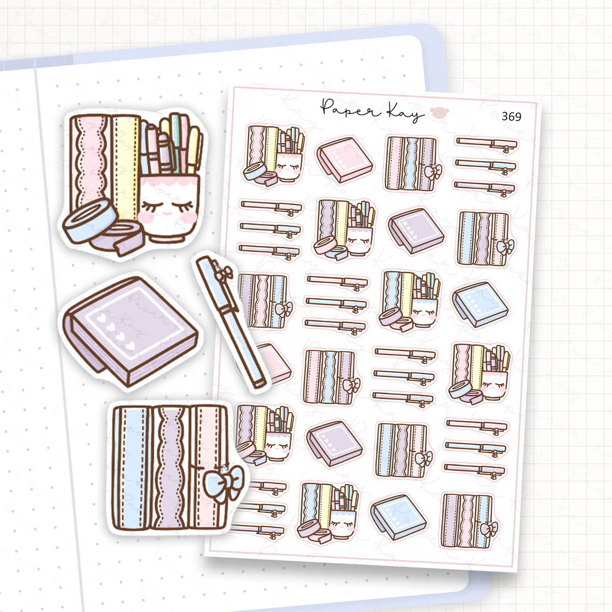 Zoomed in image of the doodles from a character planner sticker sheet.