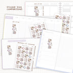 Sticker size comparisons against existing different sized planners.