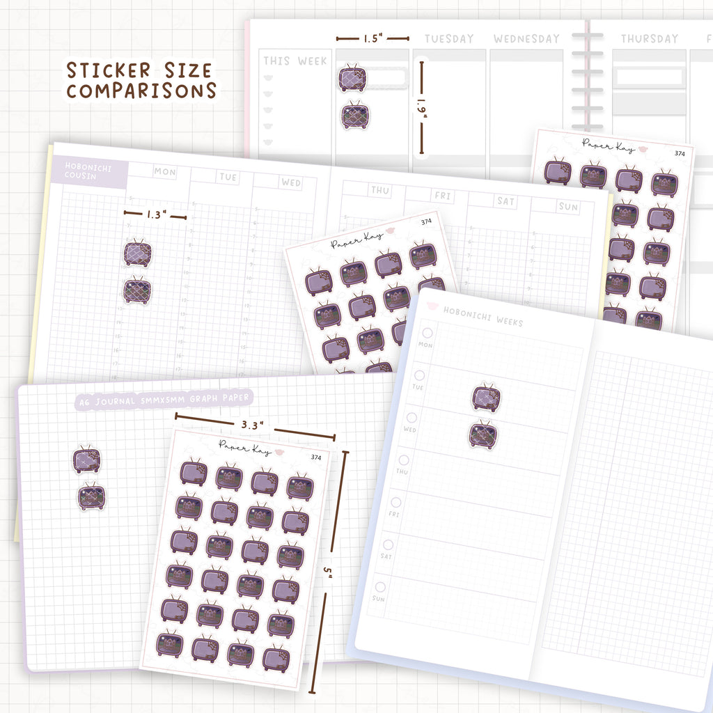 Sticker size comparisons against existing different sized planners.