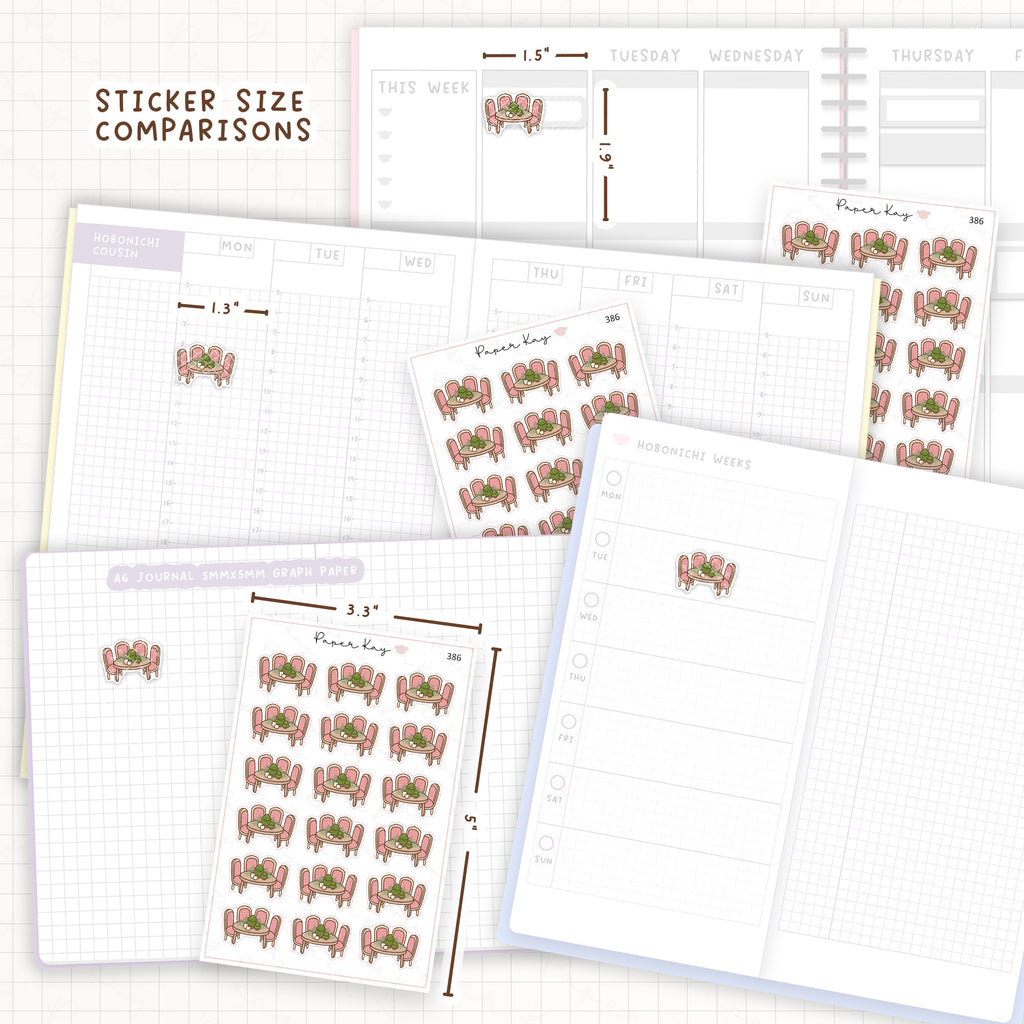 Sticker size comparisons against existing different sized planners.