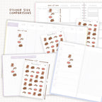 Sticker size comparisons against existing different sized planners.