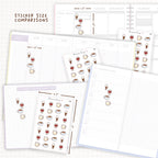 Sticker size comparisons against existing different sized planners.