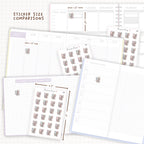 Sticker size comparisons against existing different sized planners.