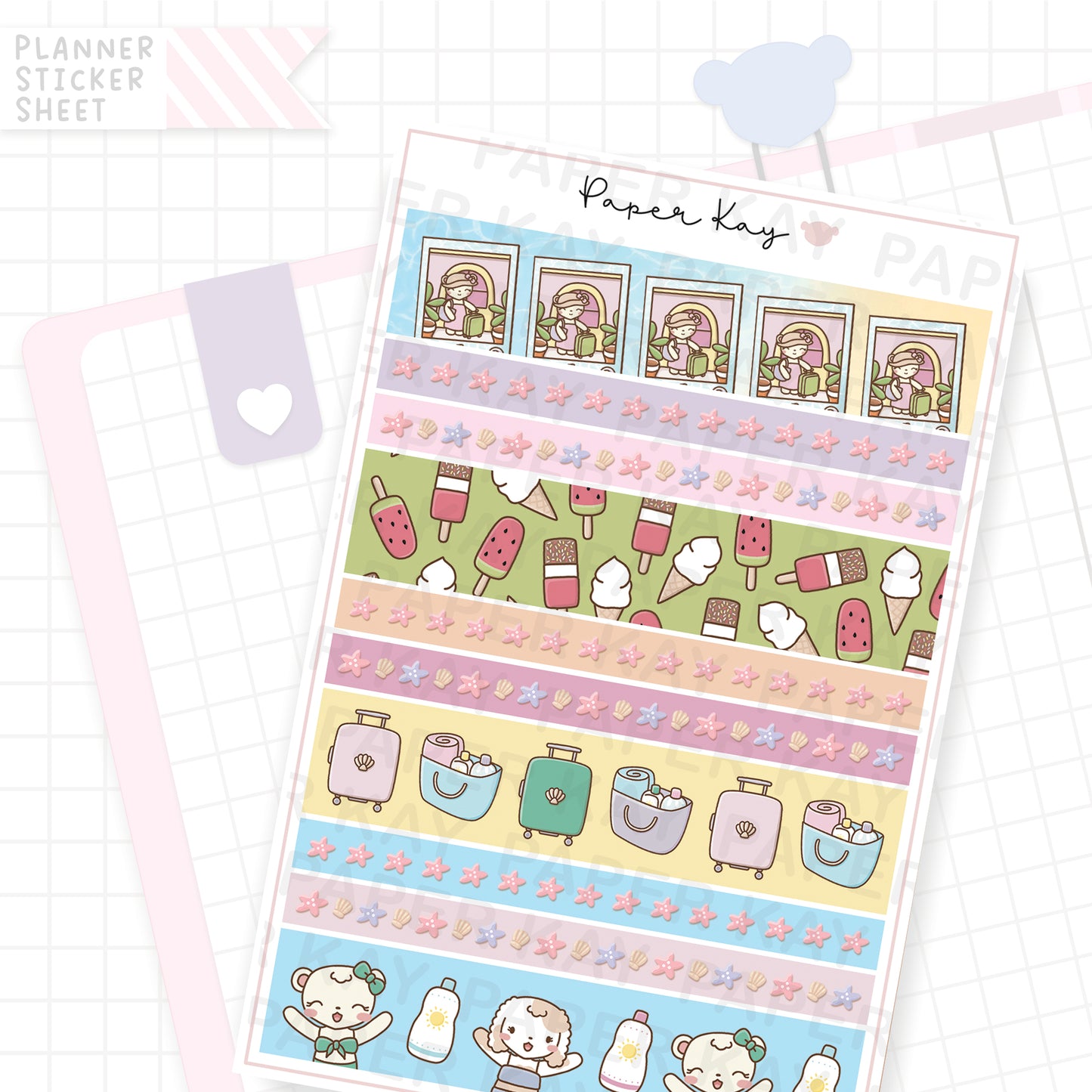 Summer Holiday Washi Strip Sticker Sheet