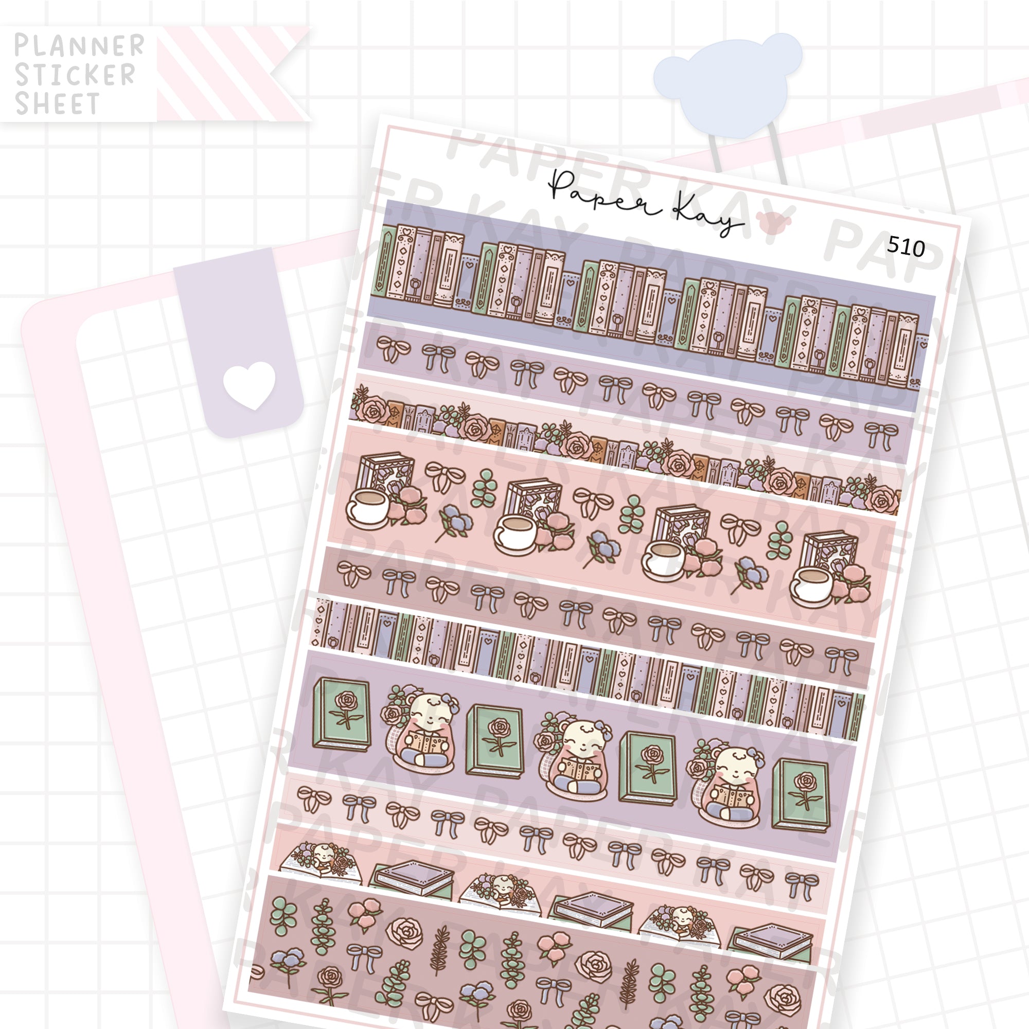 Floral Books Washi Strip Sticker Sheet