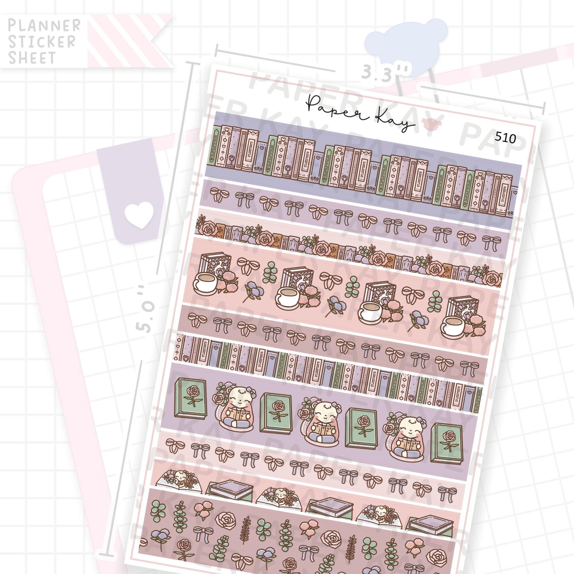 Floral Books Washi Strip Sticker Sheet