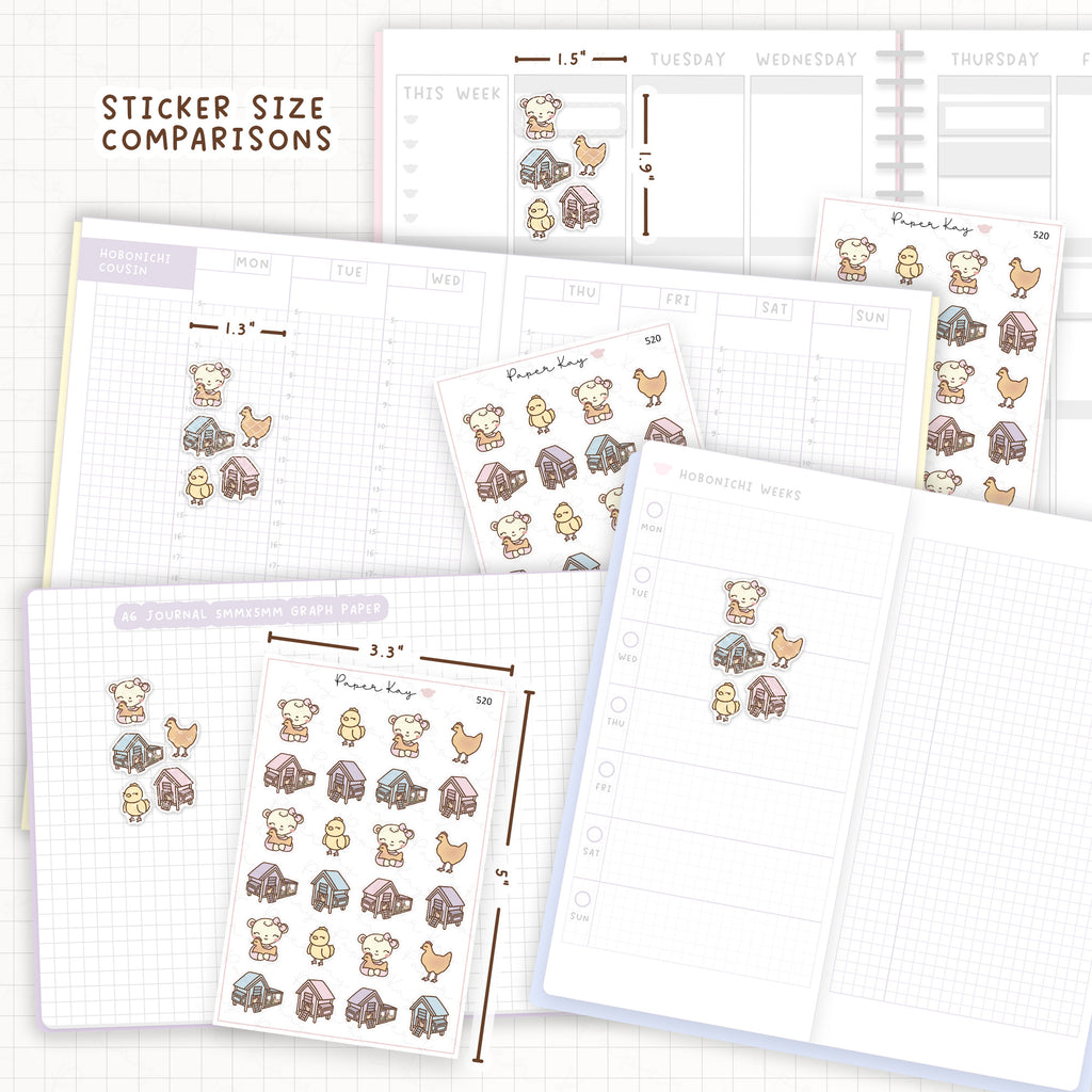 Sticker size comparisons against existing different sized planners.