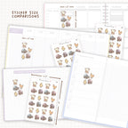 Sticker size comparisons against existing different sized planners.
