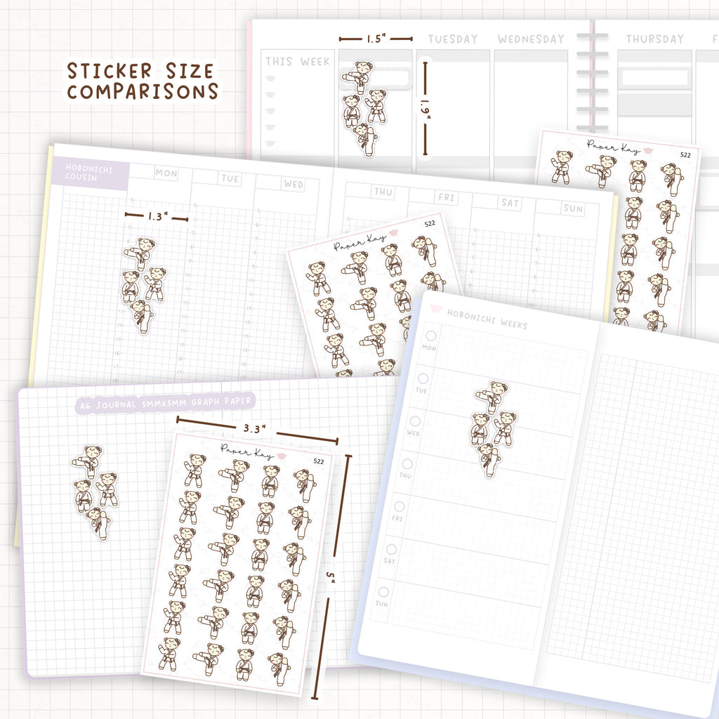 Sticker size comparisons against existing different sized planners.