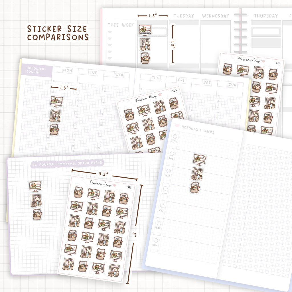 Sticker size comparisons against existing different sized planners.