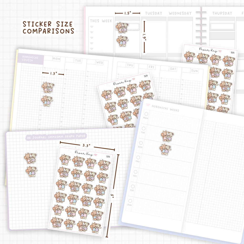 Sticker size comparisons against existing different sized planners.