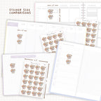 Sticker size comparisons against existing different sized planners.