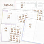 Sticker size comparisons against existing different sized planners.
