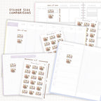Sticker size comparisons against existing different sized planners.