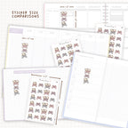 Sticker size comparisons against existing different sized planners.