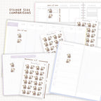 Sticker size comparisons against existing different sized planners.
