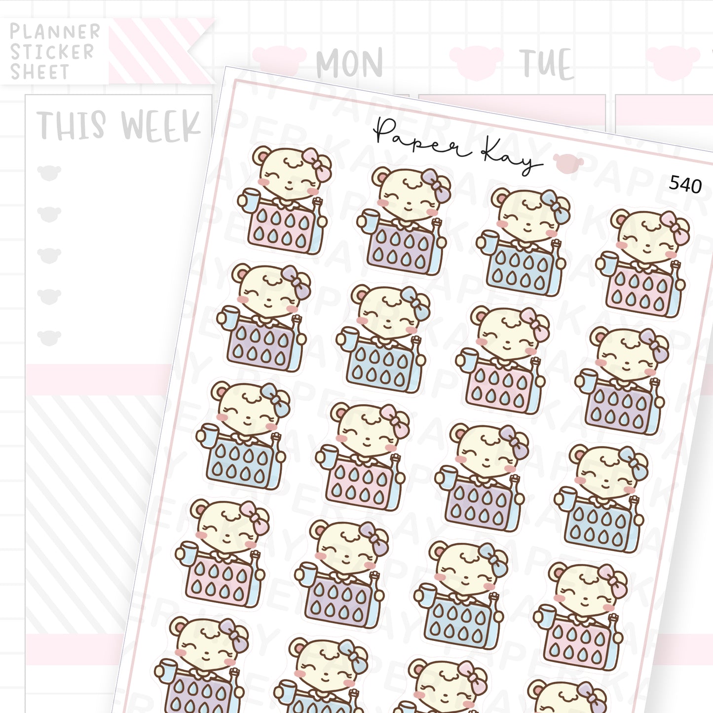 Dot the Bear Water Tracker Sticker Sheet