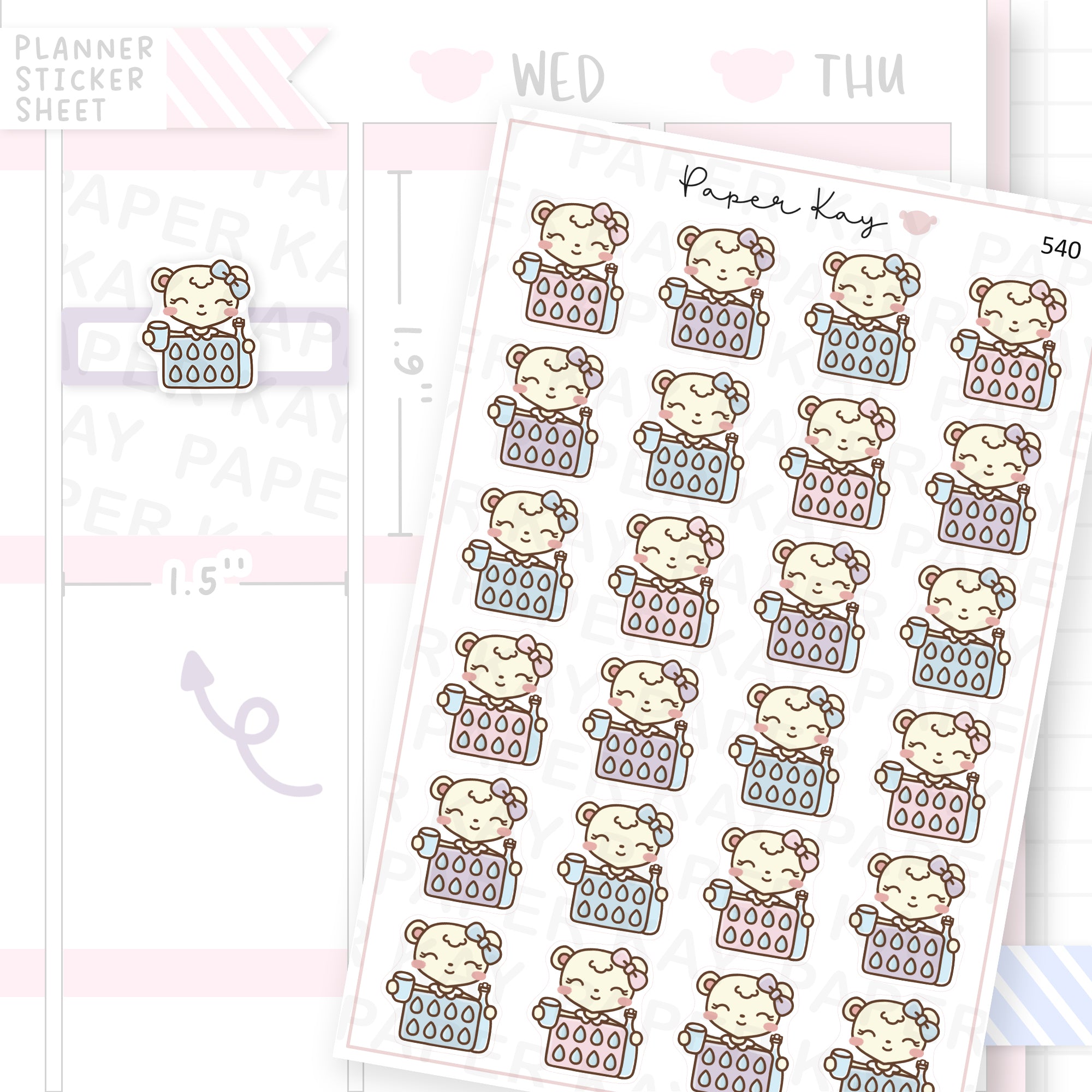 Dot the Bear Water Tracker Sticker Sheet
