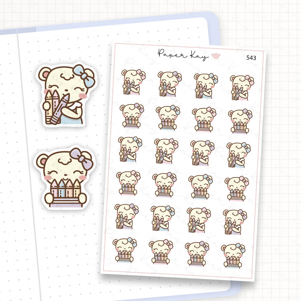 Zoomed in image of the doodles from a character planner sticker sheet.
