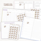 Sticker size comparisons against existing different sized planners.