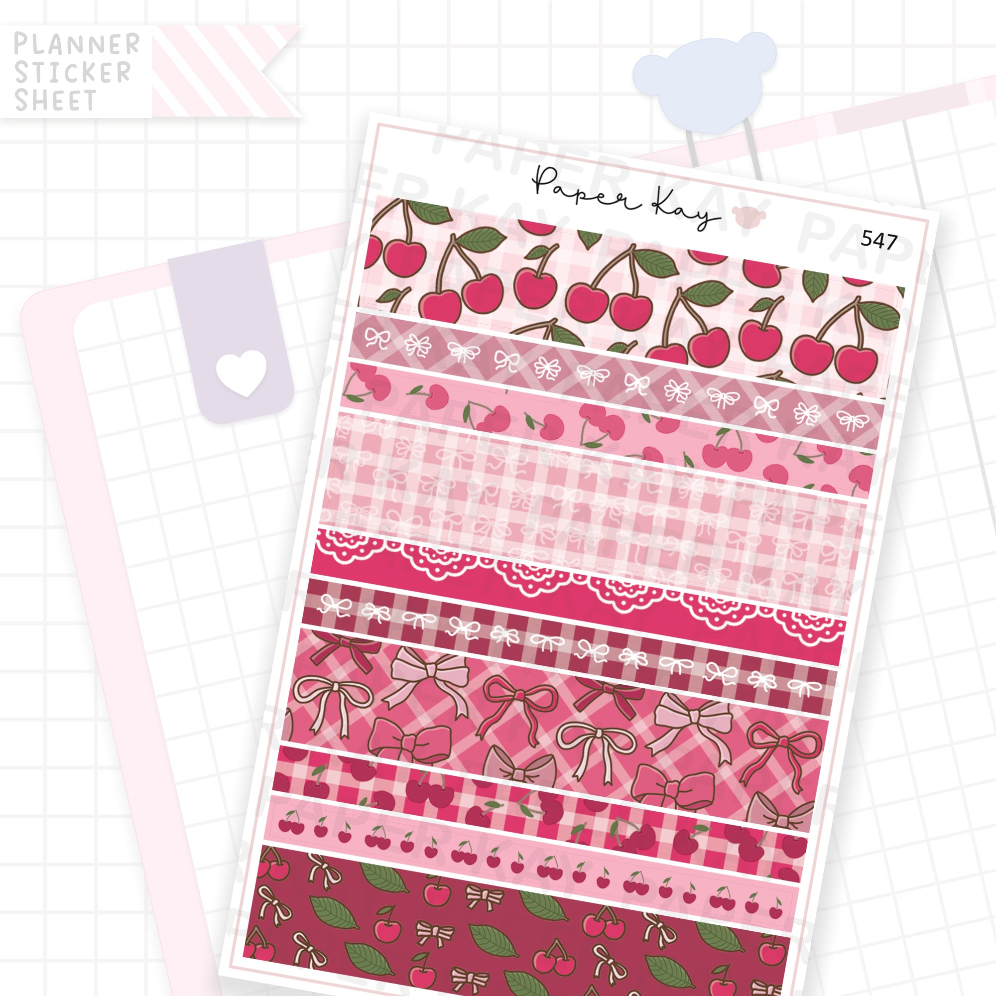 Cherry Ribbon Washi Strip Sticker Sheet