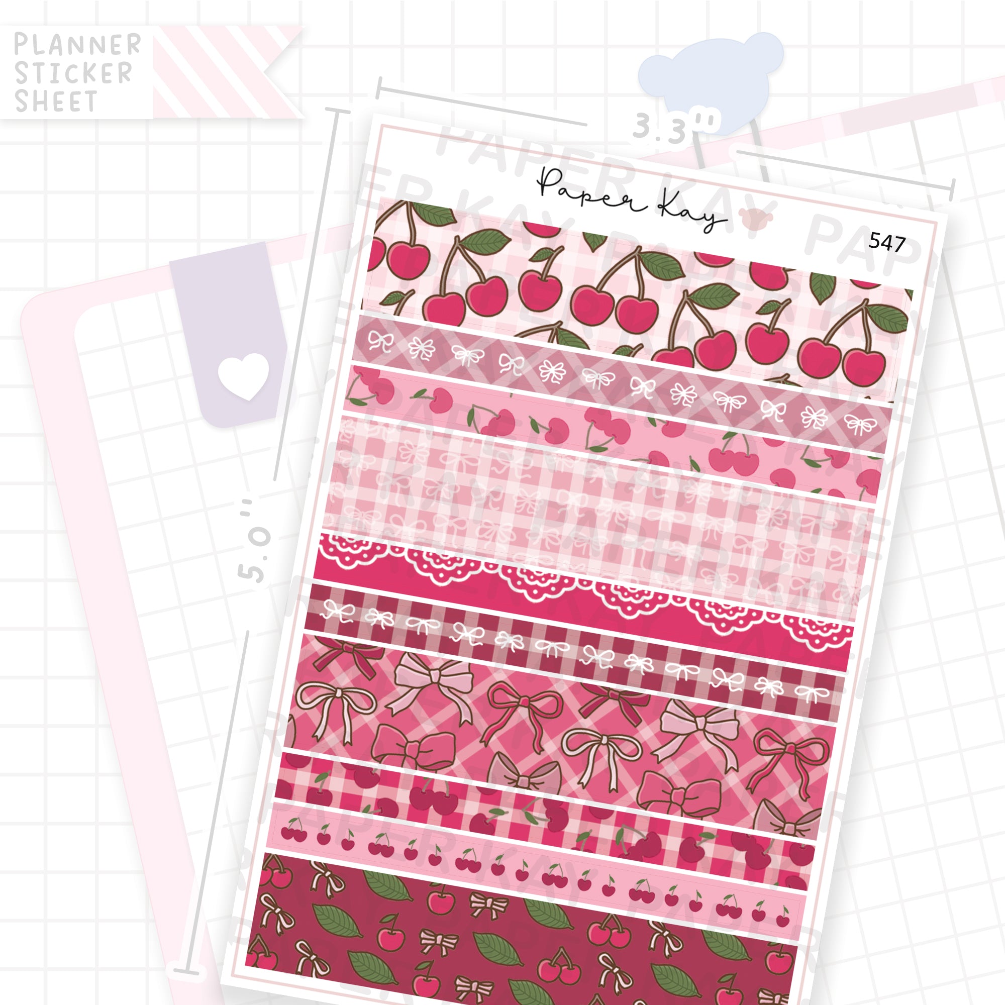 Cherry Ribbon Washi Strip Sticker Sheet