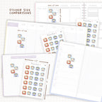 Sticker size comparisons against existing different sized planners.