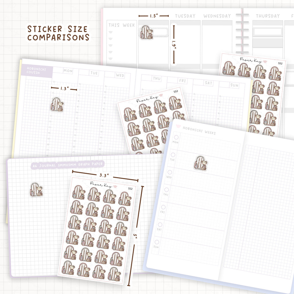 Sticker size comparisons against existing different sized planners.