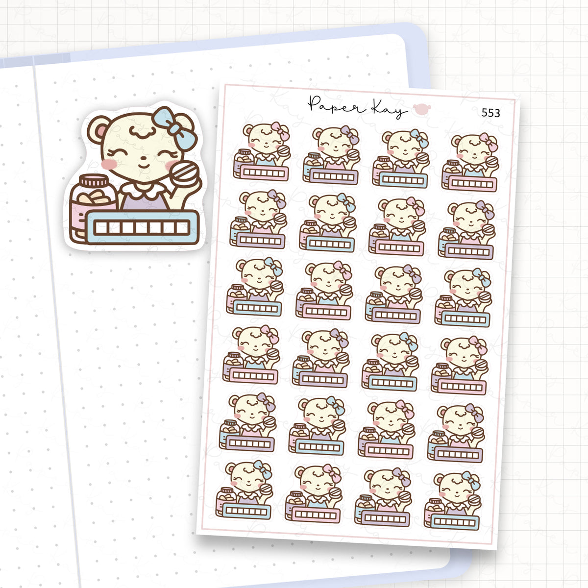 Zoomed in image of the doodles from a character planner sticker sheet.