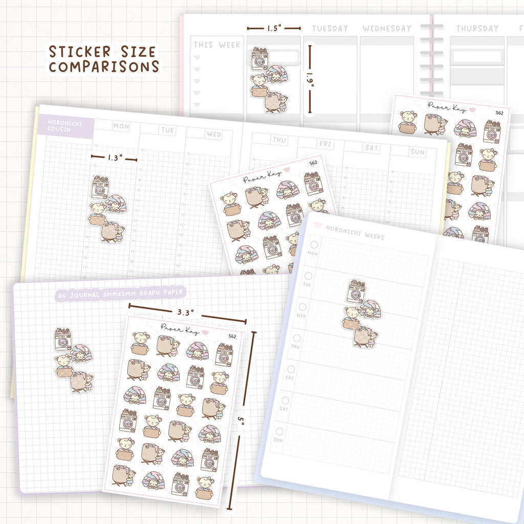 Sticker size comparisons against existing different sized planners.
