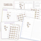 Sticker size comparisons against existing different sized planners.