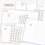 Sticker size comparisons against existing different sized planners.
