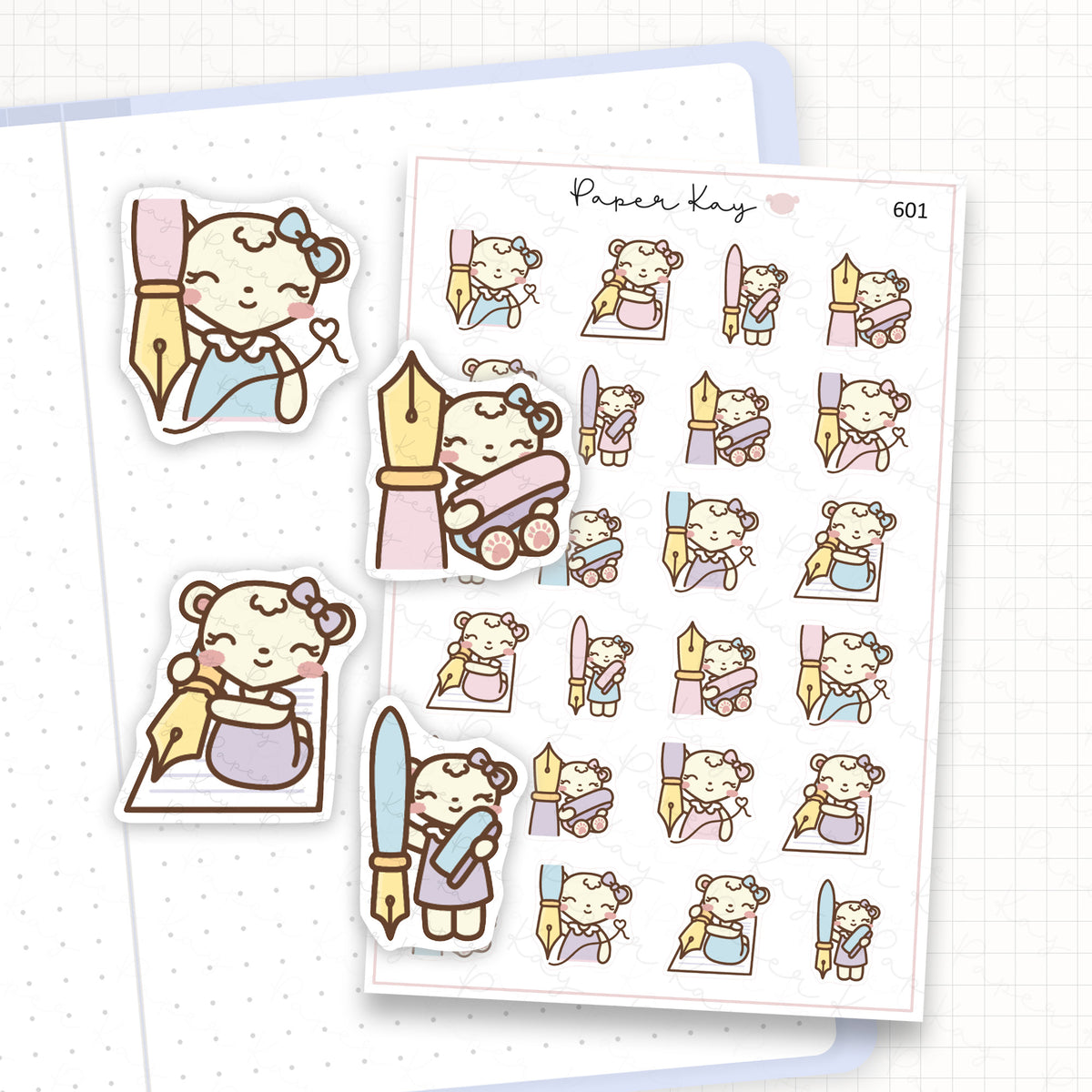 Zoomed in image of the doodles from a character planner sticker sheet.