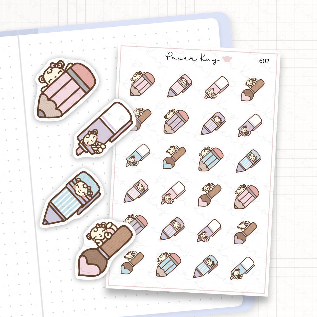 Zoomed in image of the doodles from a character planner sticker sheet.