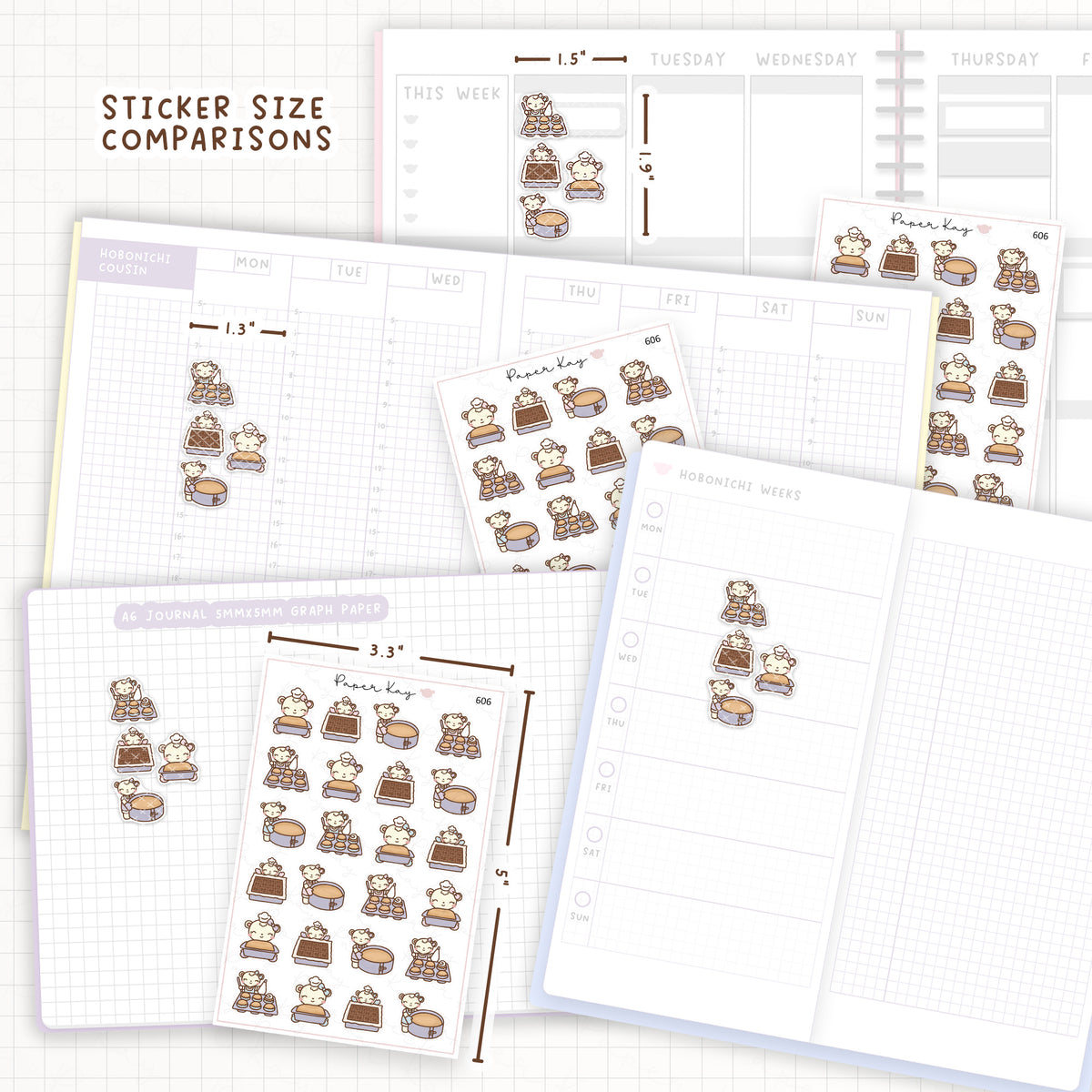 Sticker size comparisons against existing different sized planners.