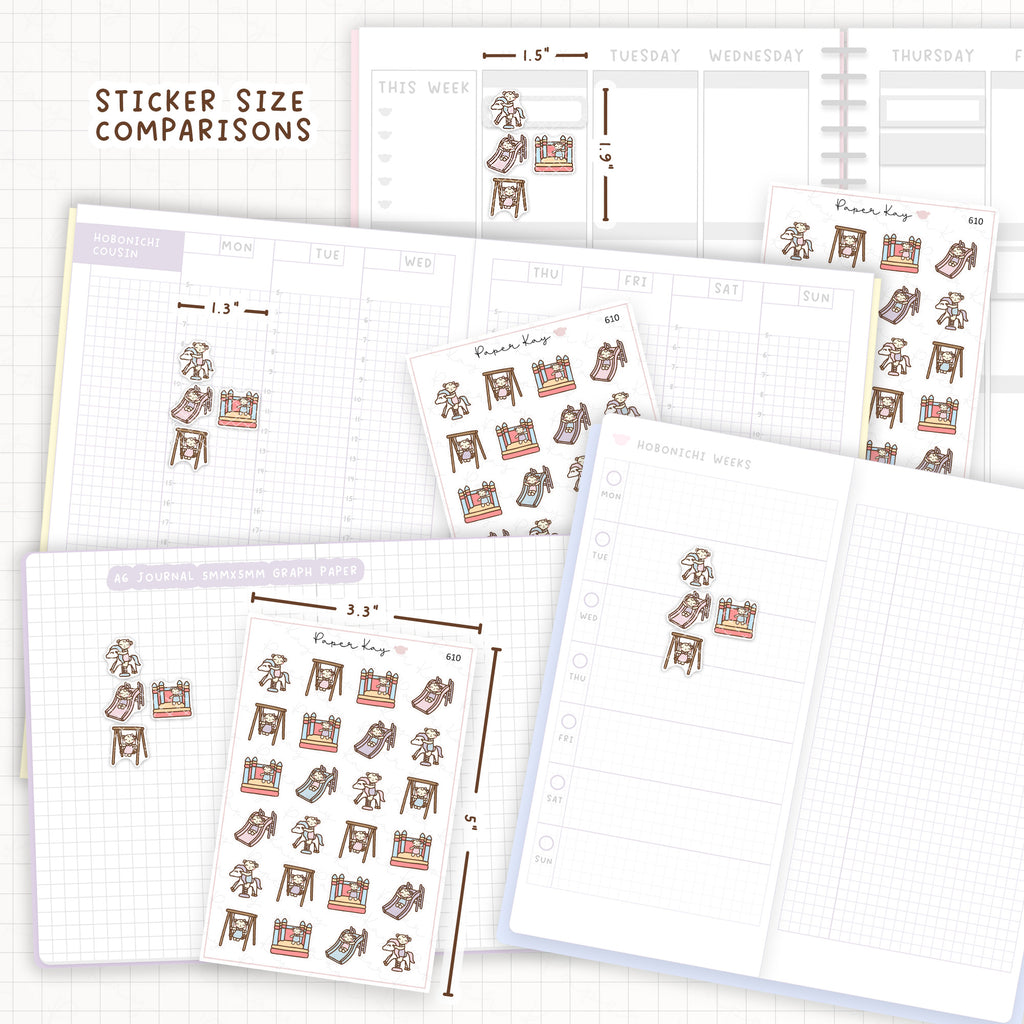 Sticker size comparisons against existing different sized planners.