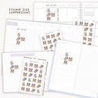 Sticker size comparisons against existing different sized planners.