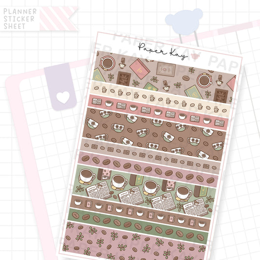 Coffee Books Washi Strip Sticker Sheet