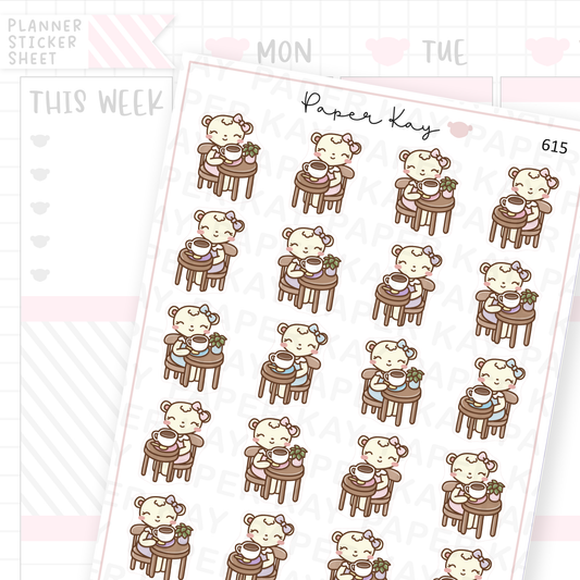 Dot the Bear Cafe Table Planner Sticker Sheet