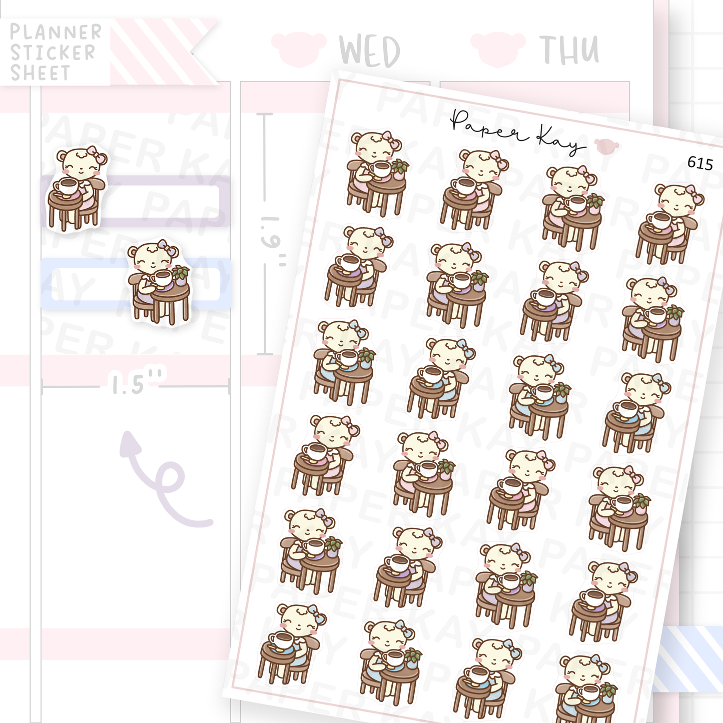 Dot the Bear Cafe Table Planner Sticker Sheet