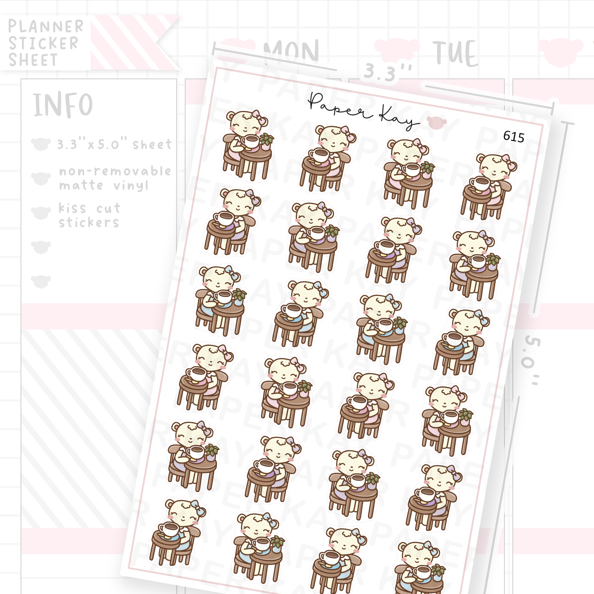 Dot the Bear Cafe Table Planner Sticker Sheet