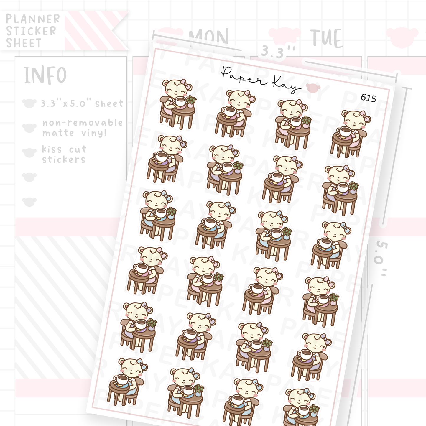 Dot the Bear Cafe Table Planner Sticker Sheet