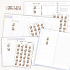 Sticker size comparisons against existing different sized planners.