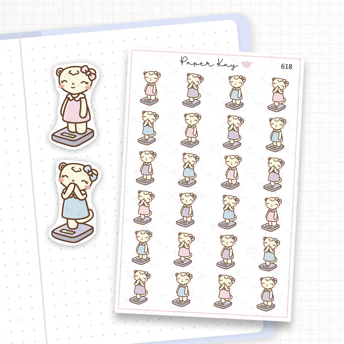 Happy/Content DTB on Weighing Scales Planner Sticker Sheet