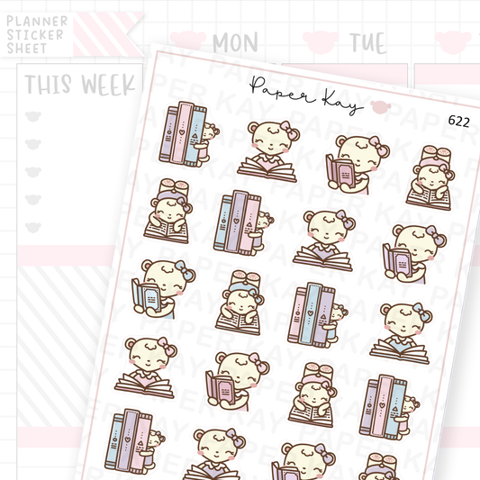 Dot the Bear Reading a Book Planner Sticker Sheet