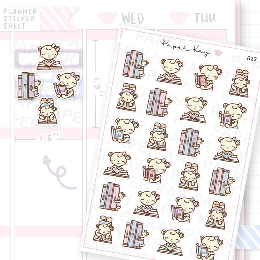 Dot the Bear Reading a Book Planner Sticker Sheet