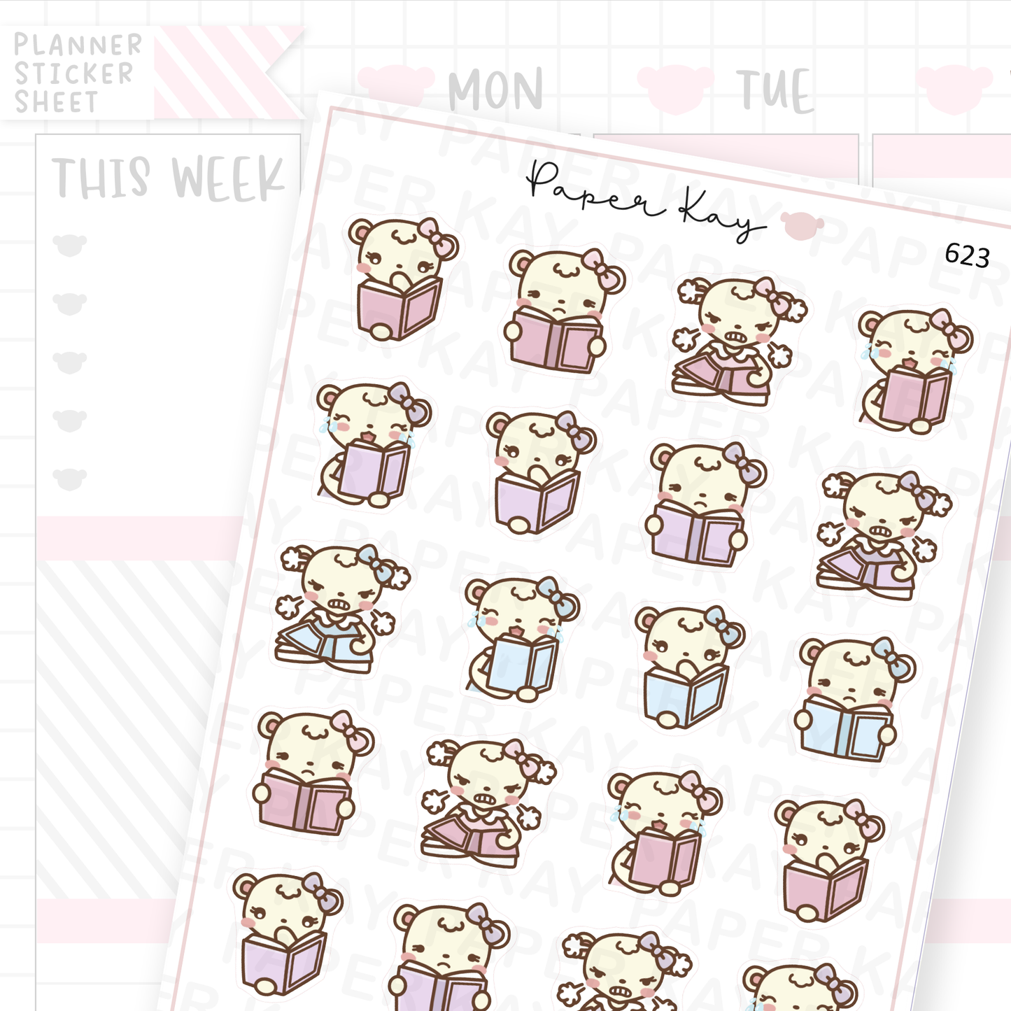 Dot the Bear Reacting to a Book Planner Sticker Sheet
